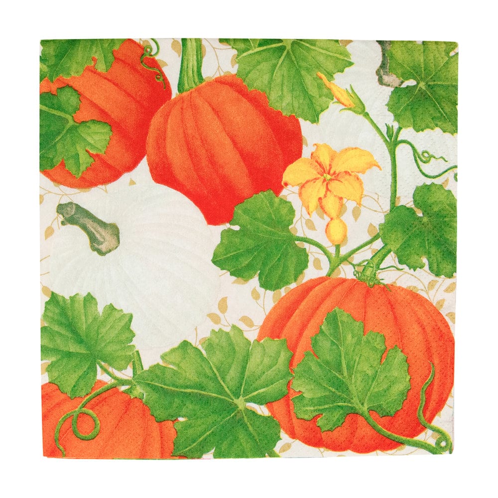 Caspari Pumpkin Chintz White Cocktail Napkins, Set of 20