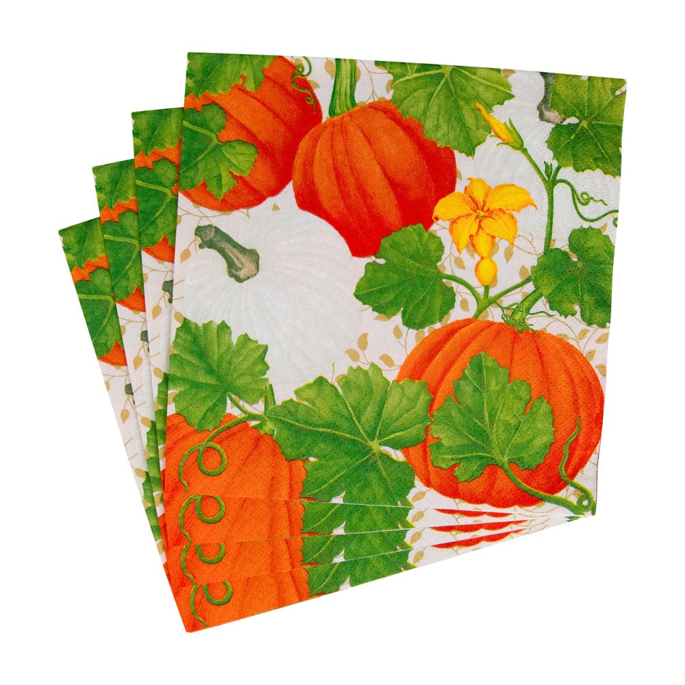 Caspari Pumpkin Chintz White Cocktail Napkins, Set of 20