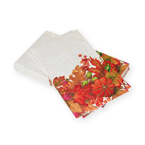 Caspari Harvest Garland White Guest Towel Napkins, Set of 15