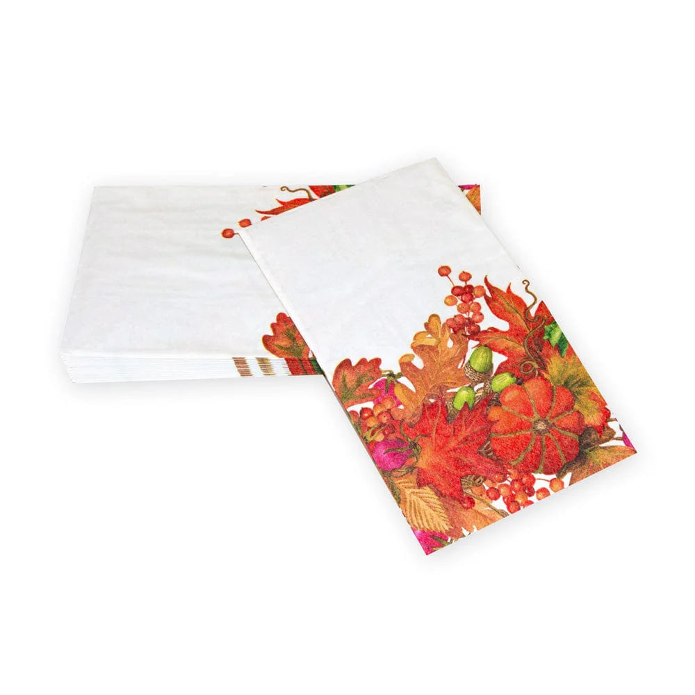 Caspari Harvest Garland White Guest Towel Napkins, Set of 15