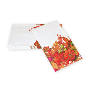 Caspari Harvest Garland White Guest Towel Napkins, Set of 15