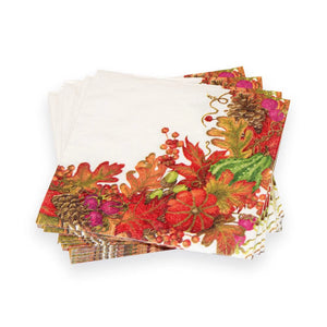 Caspari Harvest Garland White Cocktail Napkins, Set of 20