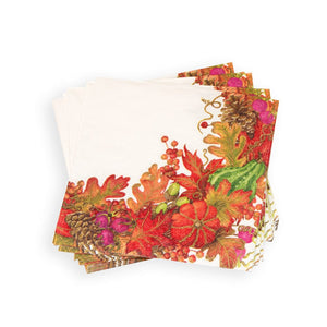 Caspari Harvest Garland White Cocktail Napkins, Set of 20