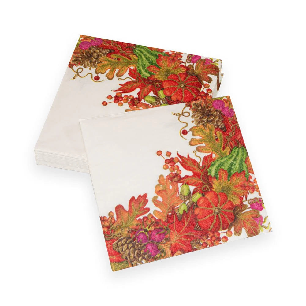 Caspari Harvest Garland White Cocktail Napkins, Set of 20