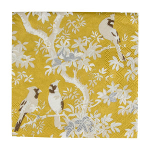 Caspari Scenic Songbirds Gold & Ivory Cocktail Napkins, Set of 20