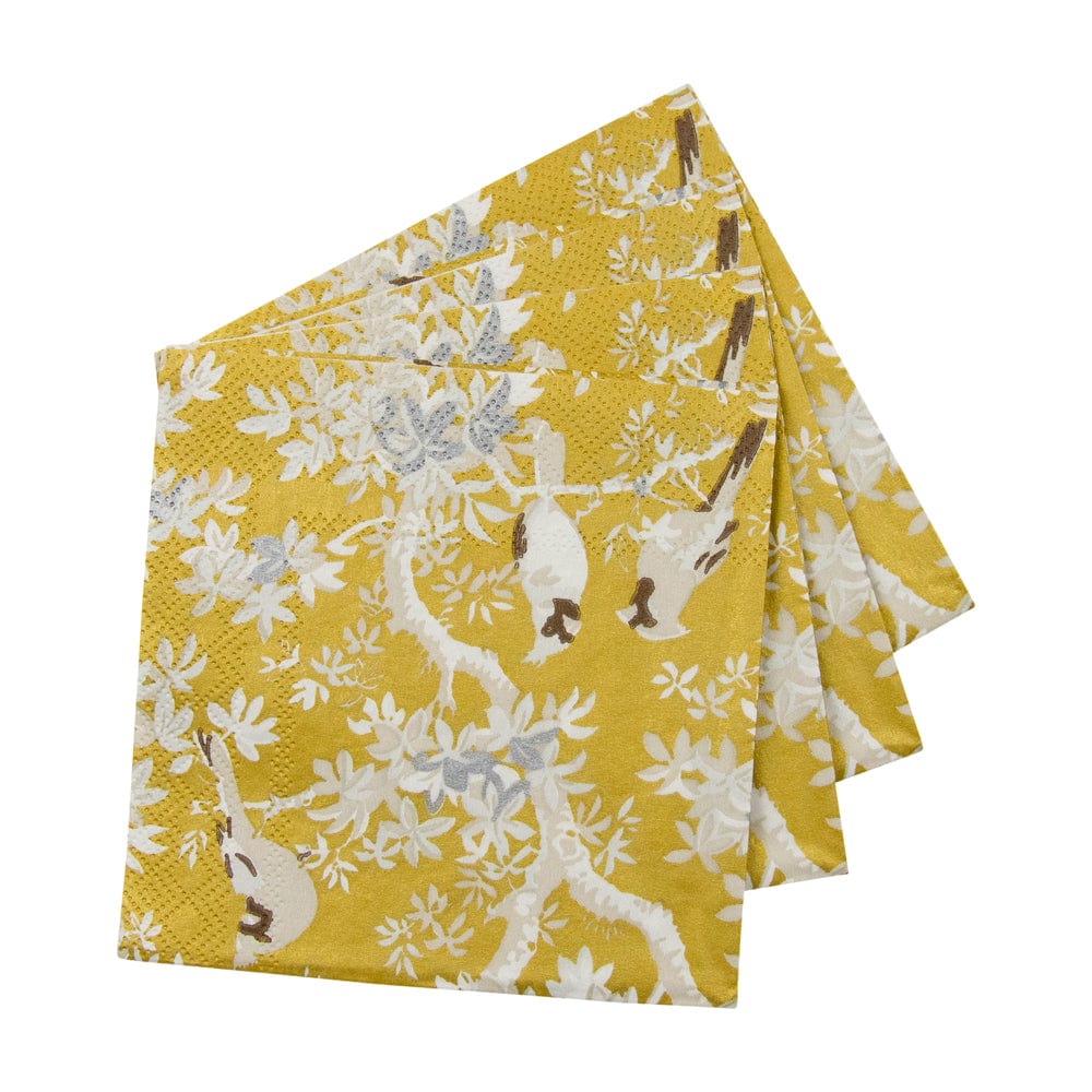 Caspari Scenic Songbirds Gold & Ivory Cocktail Napkins, Set of 20