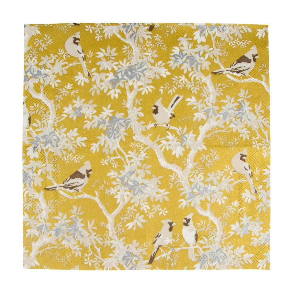 Caspari Scenic Songbirds Gold & Ivory Cocktail Napkins, Set of 20