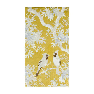 Caspari Scenic Songbirds Gold & Ivory Guest Towel Napkins, Set of 15