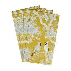 Caspari Scenic Songbirds Gold & Ivory Guest Towel Napkins, Set of 15