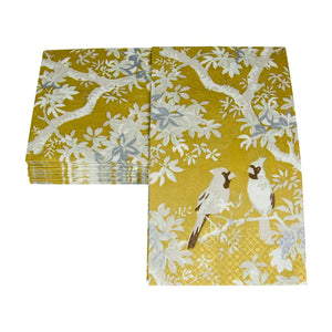 Caspari Scenic Songbirds Gold & Ivory Guest Towel Napkins, Set of 15