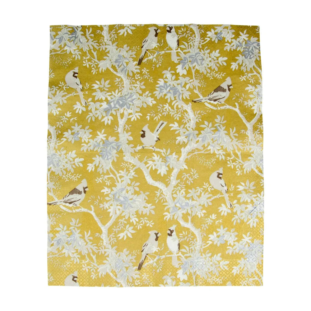 Caspari Scenic Songbirds Gold & Ivory Guest Towel Napkins, Set of 15