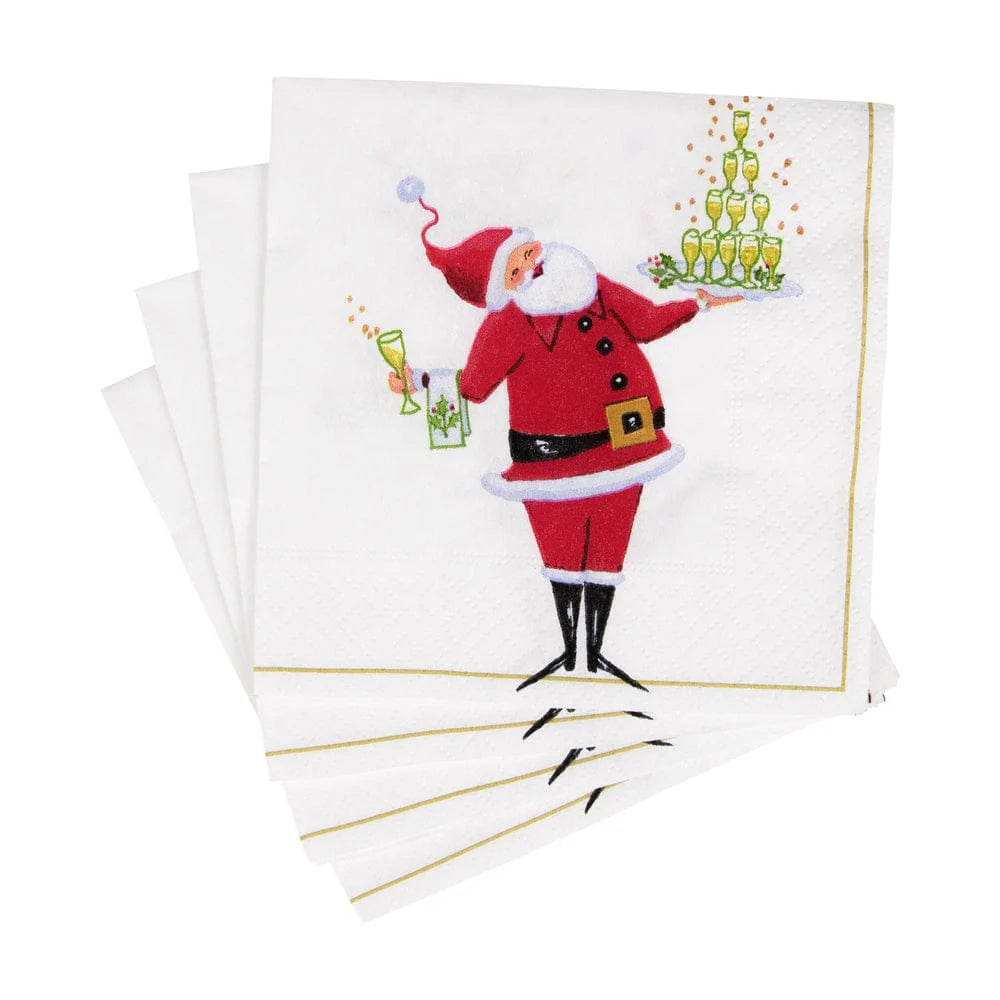 Caspari Santa Serving Drinks Cocktail Napkins, Set of 20