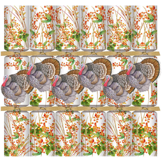 Caspari Turkey And Berries Celebration Crackers, Set of 6