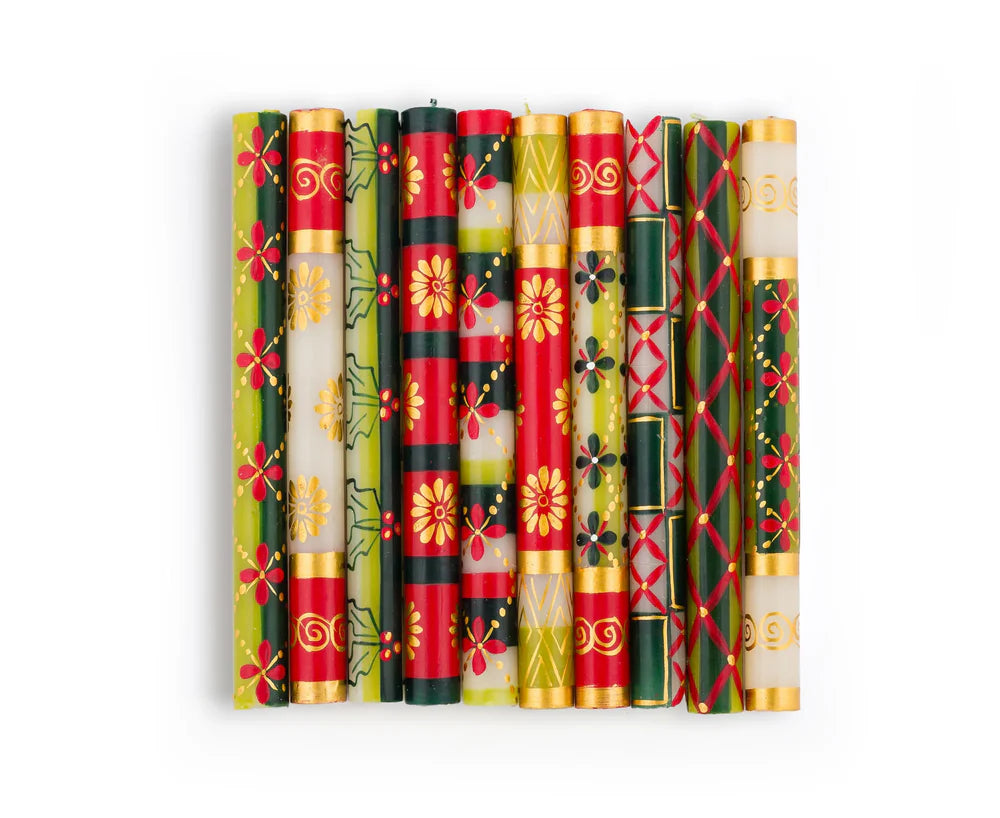 Christmas Painted Candles, 9" Pair