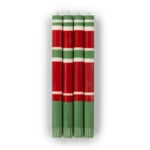 Striped Holiday Emerald Oriental Red And Pearl White Eco Dinner Candles, Set of 4