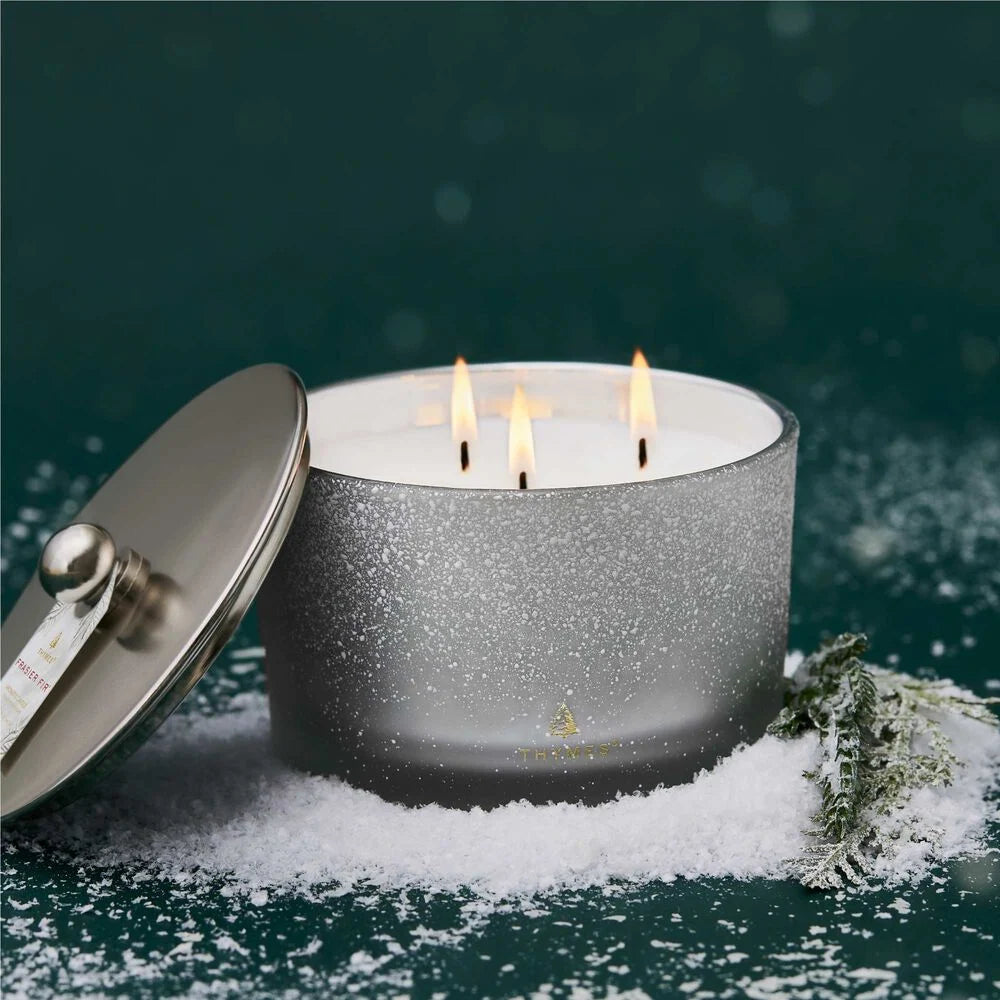 Thymes Frasier Fir Flocked 3-Wick Poured Candle, 18oz