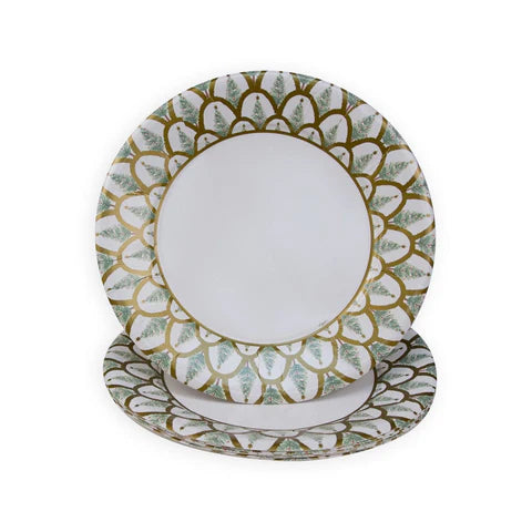 Caspari Deco Gold Christmas Dinner Plates, Set of 8