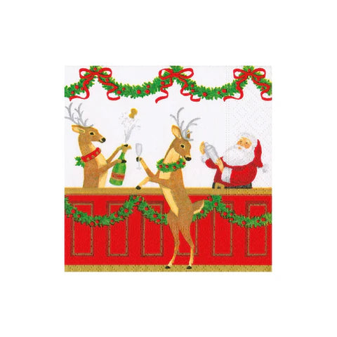 Caspari Santa’s Bar Cocktail Napkins, Set of 20