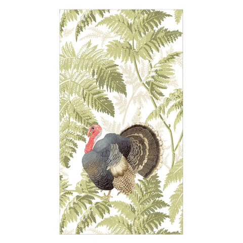 Caspari Turkey Among Ferns Guest Towel Napkins, Set of 15