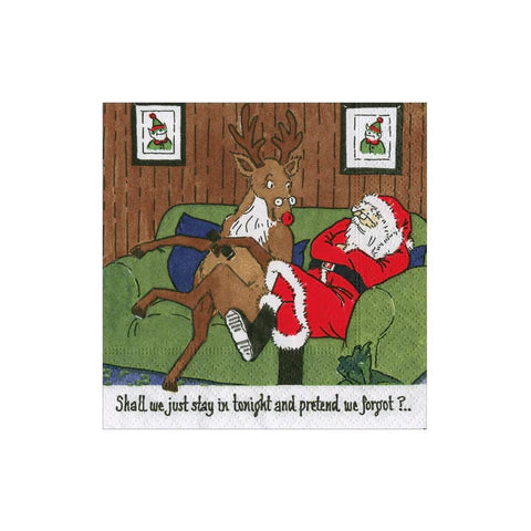 Caspari Santa at Home Cocktail Napkins, Set of 20