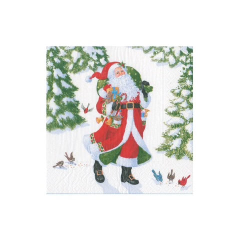 Caspari Woodland Santa Recycled Guest Towel Napkins, Set of 15