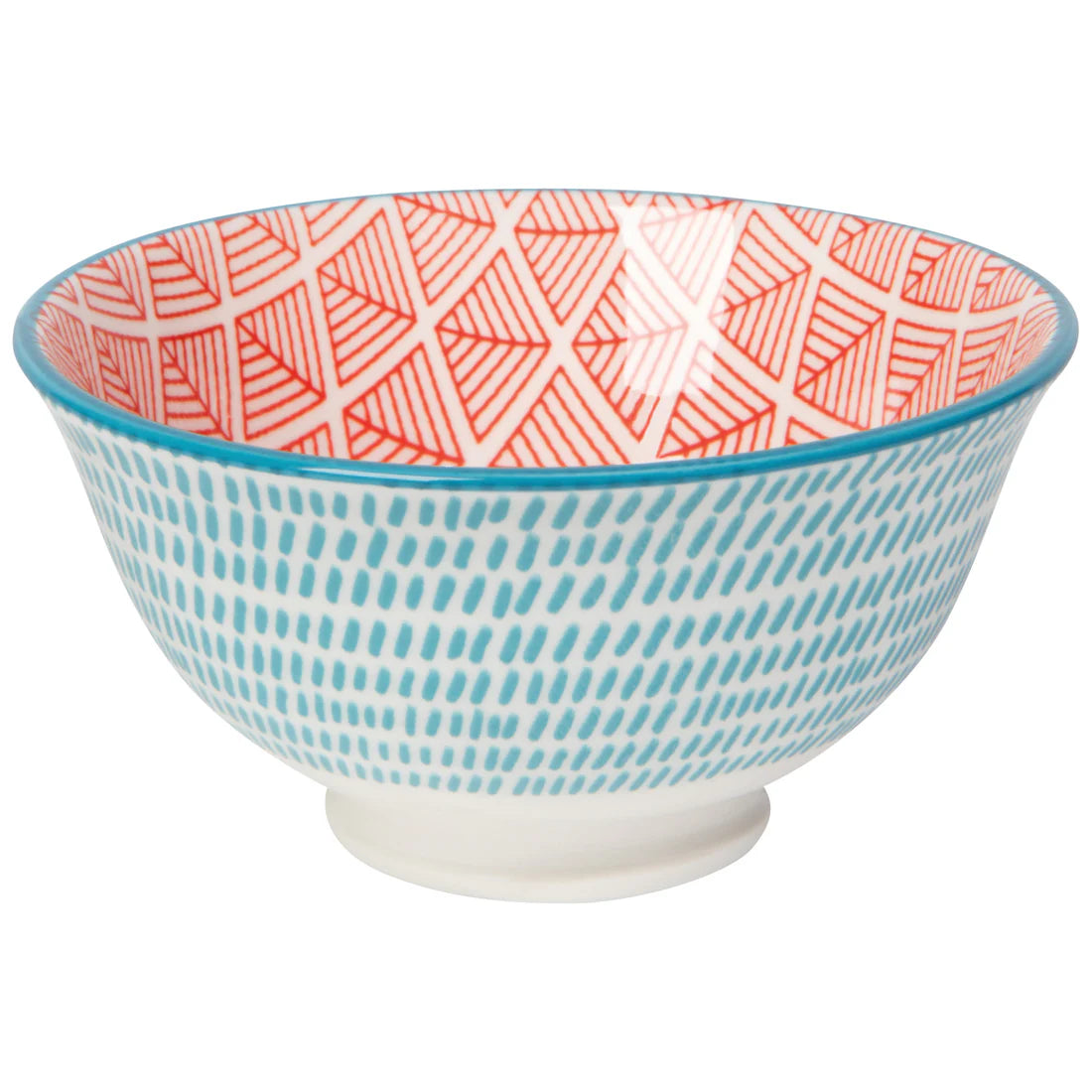 Blue Red Dash Stamped Bowl, 3.5 “