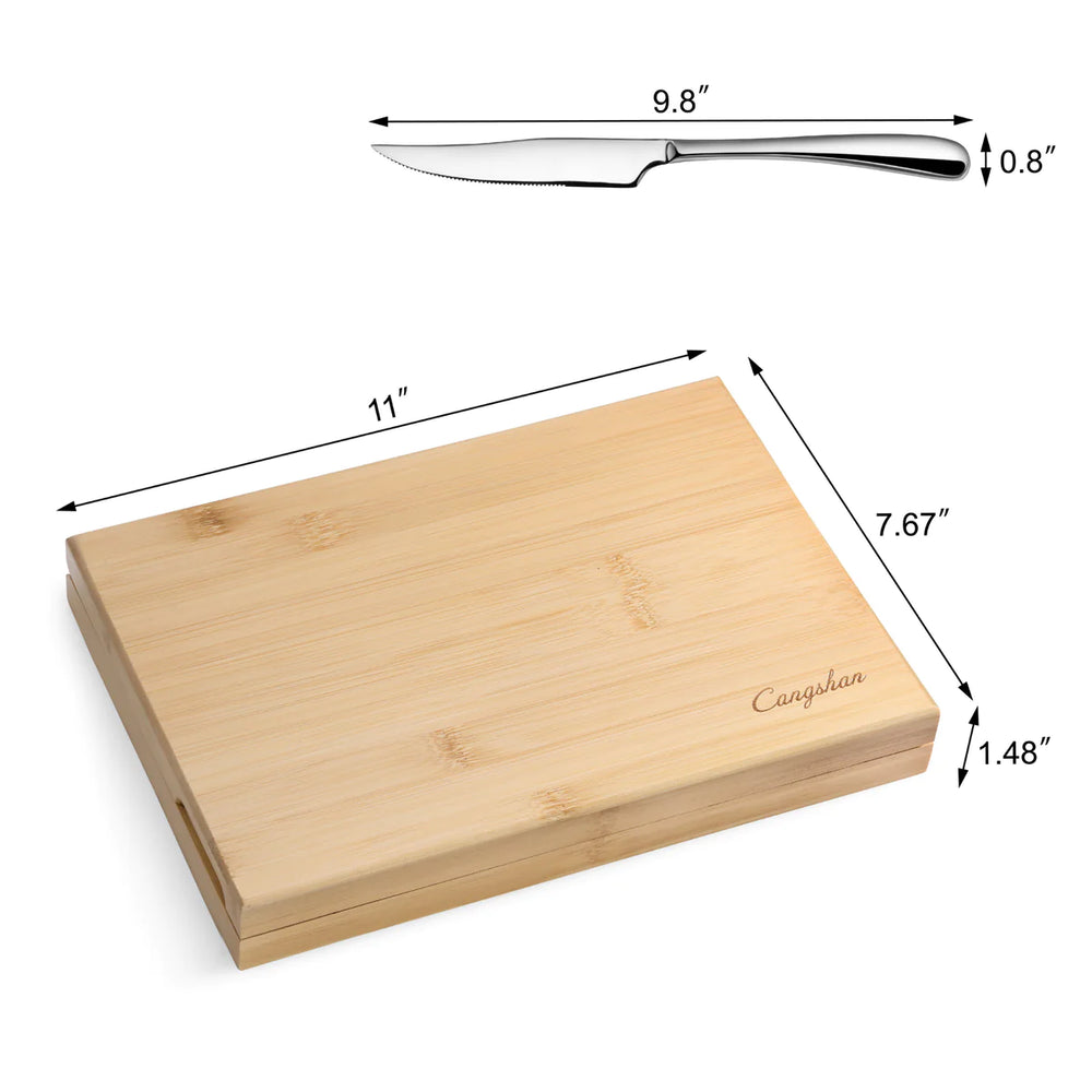 Cangshan Rain II Series Forged Steak Knife Set in Bamboo Box, Set of 8