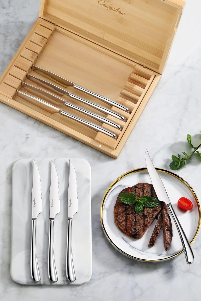 Cangshan Rain II Series Forged Steak Knife Set in Bamboo Box, Set of 8