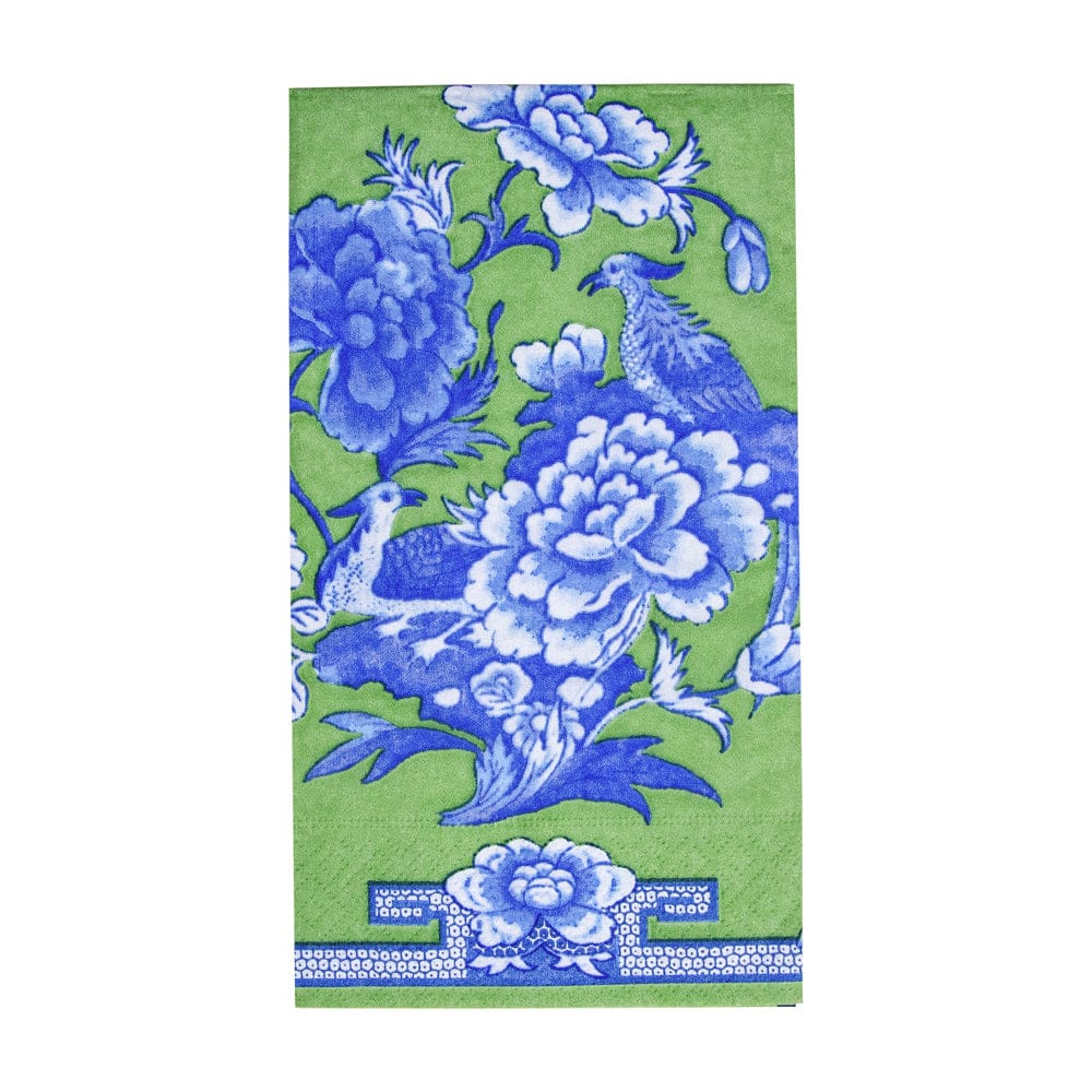 Caspari Green and Blue Plate Guest Towel Napkins, Set of 15