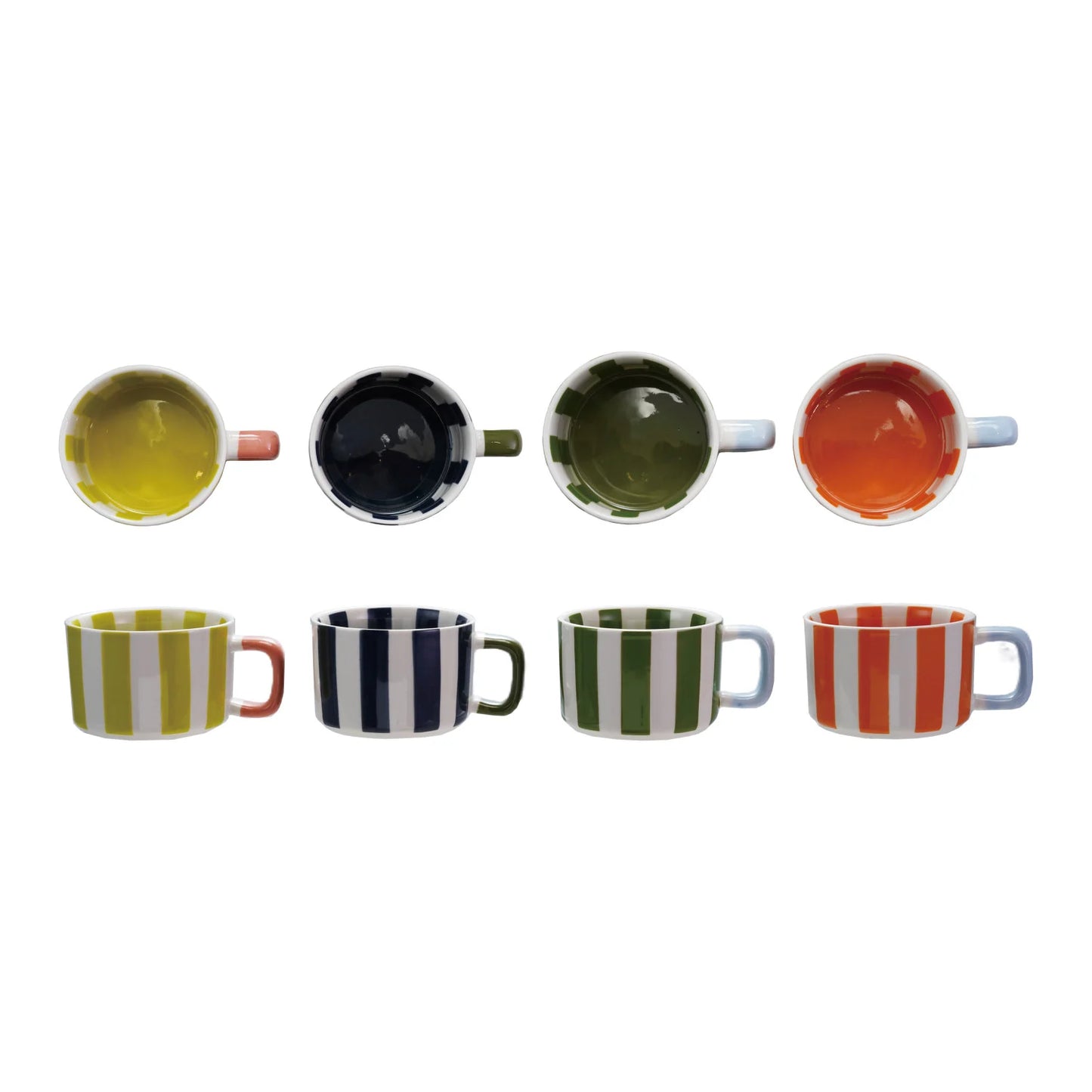 Hand-Painted Stoneware Striped Mug, 14oz, Assorted Colors