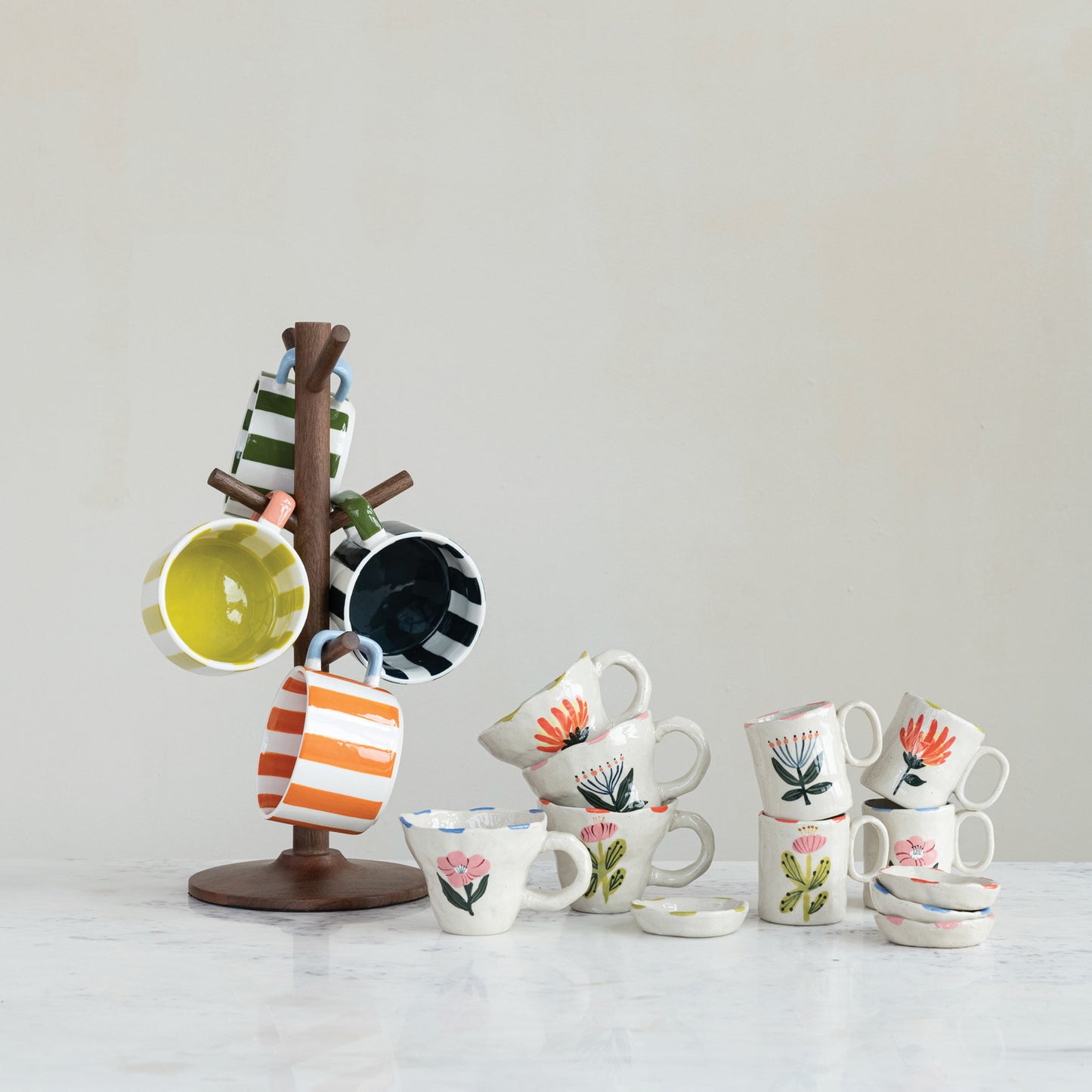 Hand-Painted Stoneware Striped Mug, 14oz, Assorted Colors