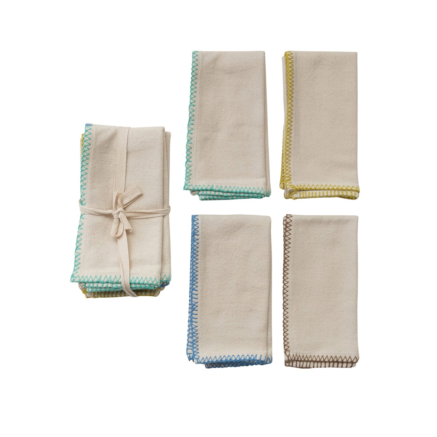 Cotton Napkins w/ Blanket Stitch Colored Edge, Set of 4