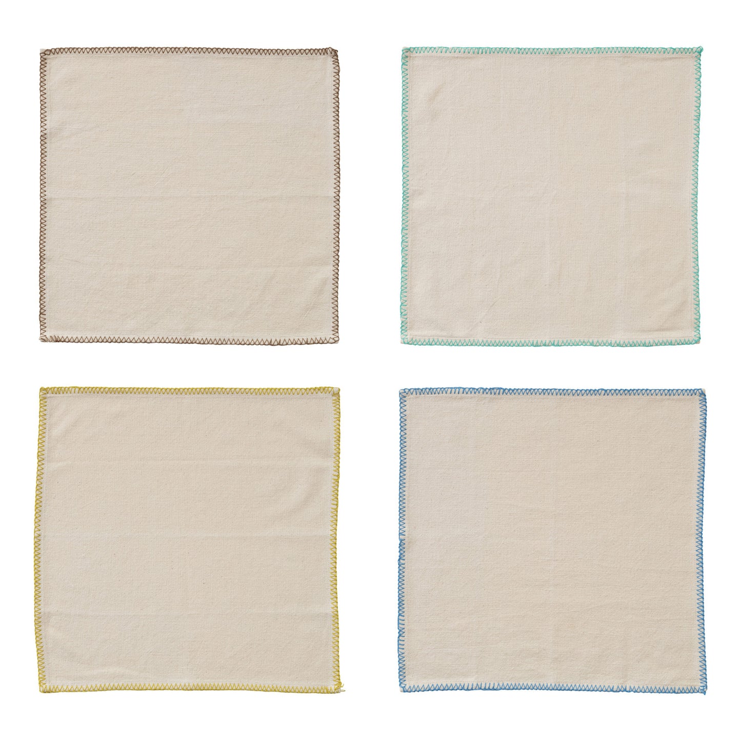 Cotton Napkins w/ Blanket Stitch Colored Edge, Set of 4