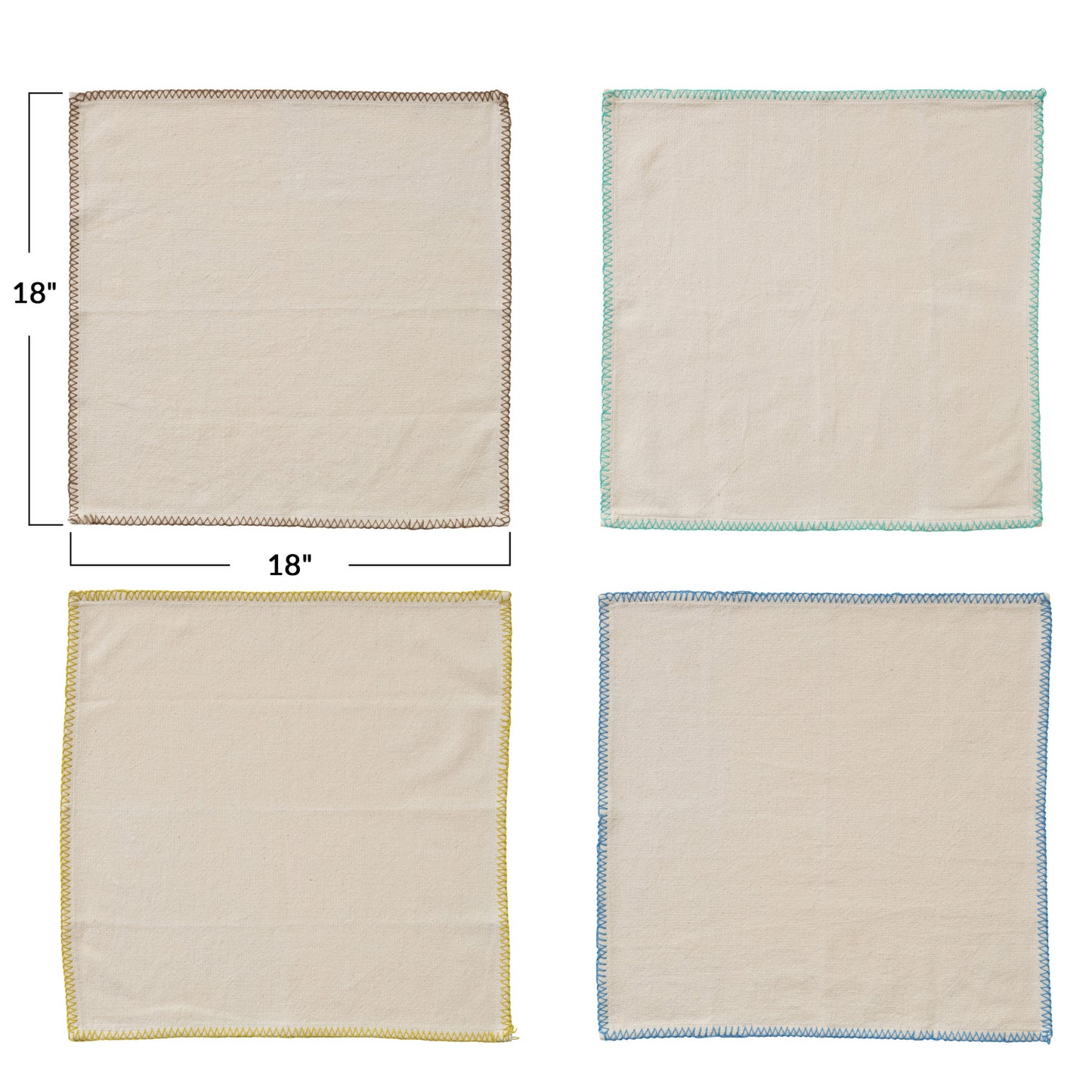 Cotton Napkins w/ Blanket Stitch Colored Edge, Set of 4