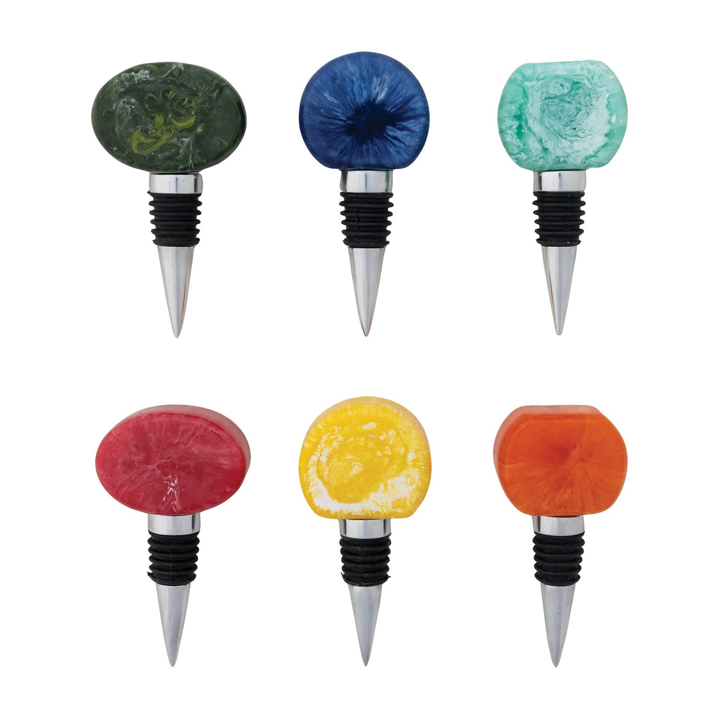 Aluminum & Marbled Resin Bottle Stopper, 6 Styles