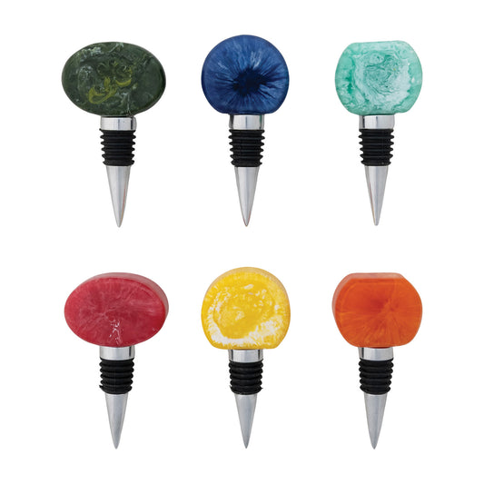 Aluminum & Marbled Resin Bottle Stopper, 6 Styles