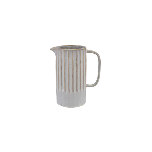 Quart Stoneware Ribbed Pitcher, White