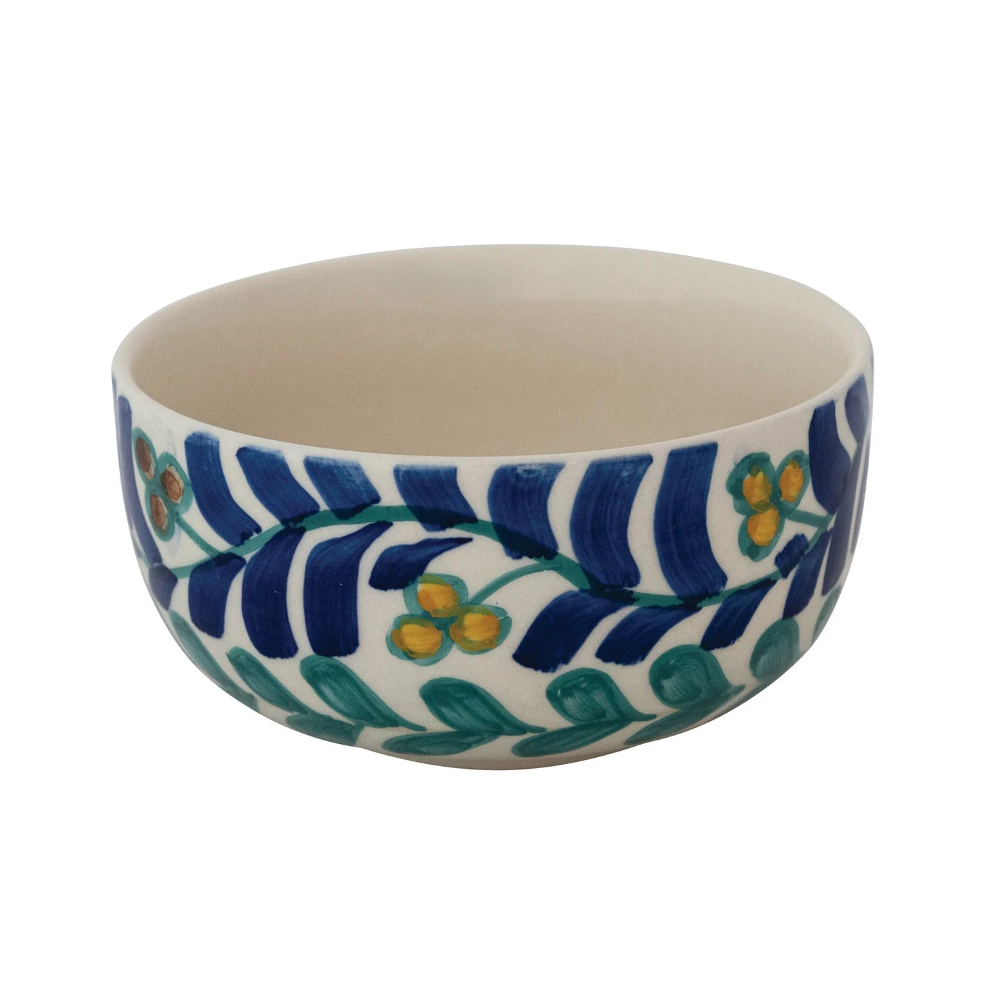 Hand-Painted Stoneware Bowl with Vines Design