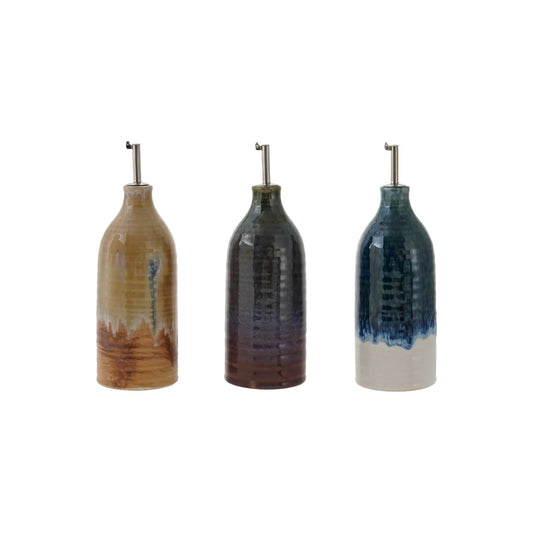 Stoneware Oil Cruet with Stainless Steel Spout, 3 Colors