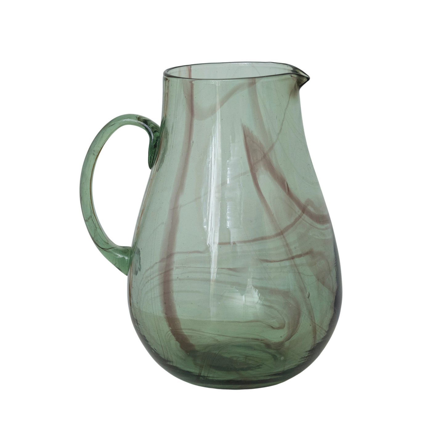 Hand-Blown Recycled Glass Pitcher, Marbled Green & Purple, 3qt