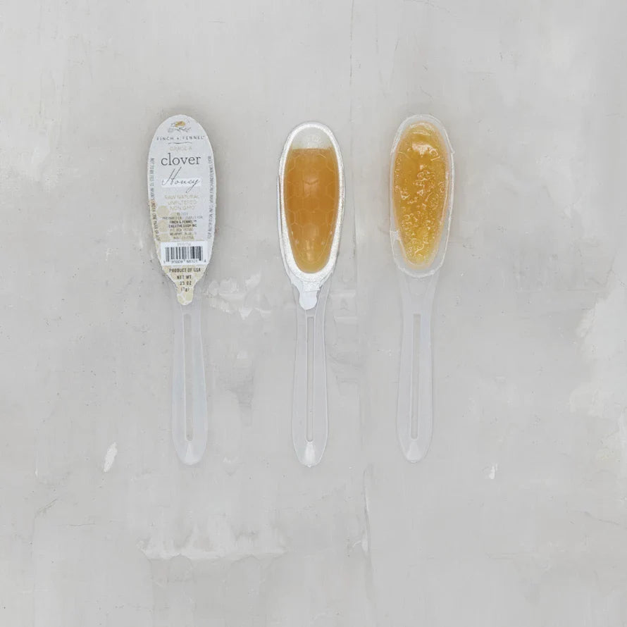 Grade A Unfiltered Clover Honey Filled Single Use Spoons, .25oz