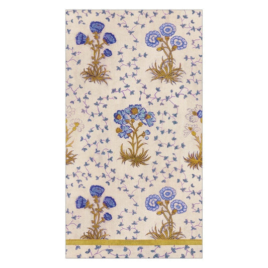 Caspari Semis de Fleur Blue Guest Towel Napkins, Set of 15