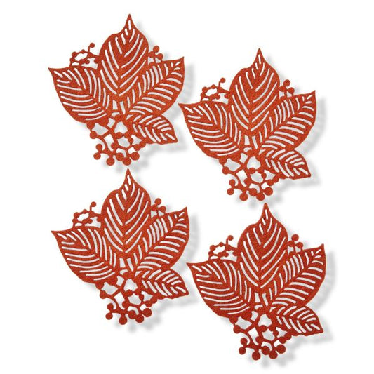 Terracotta Leaf Berry Coaster, Set of 4