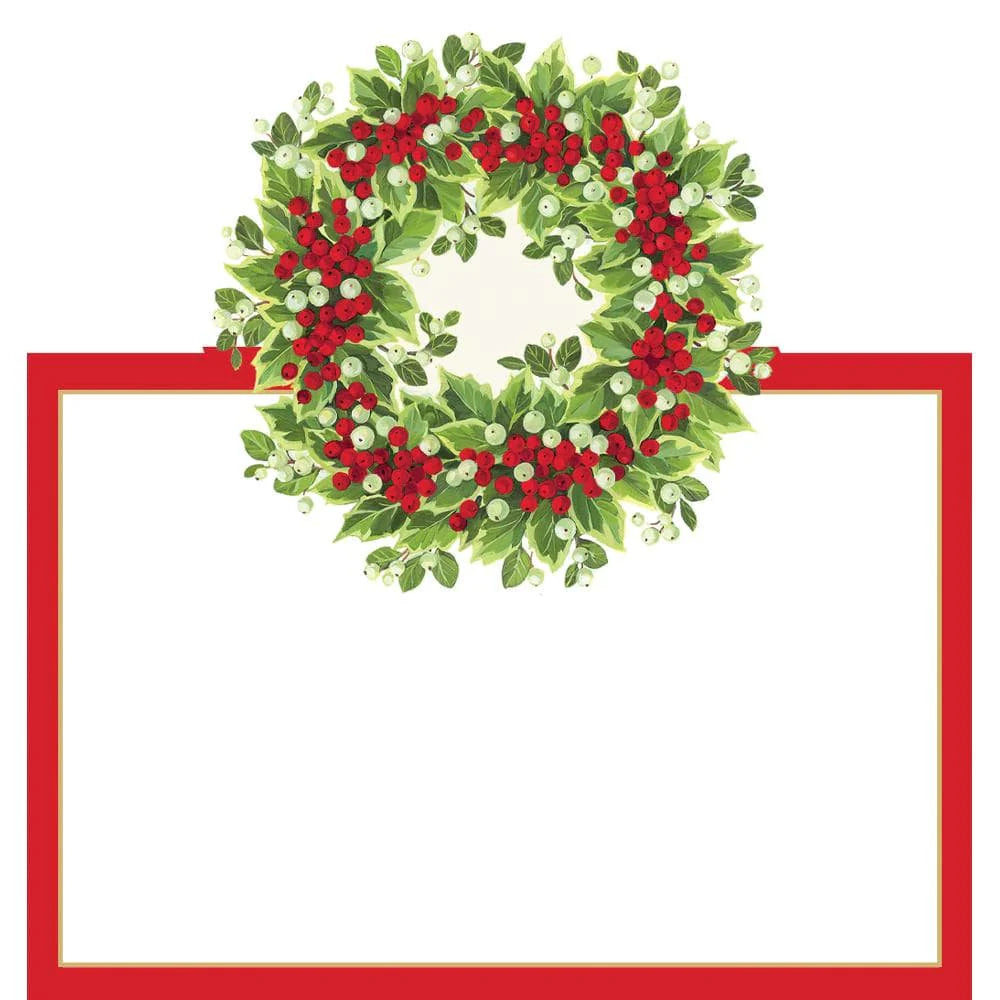 Caspari Christmas Holly and Berry Wreath Place Cards, Set of 8