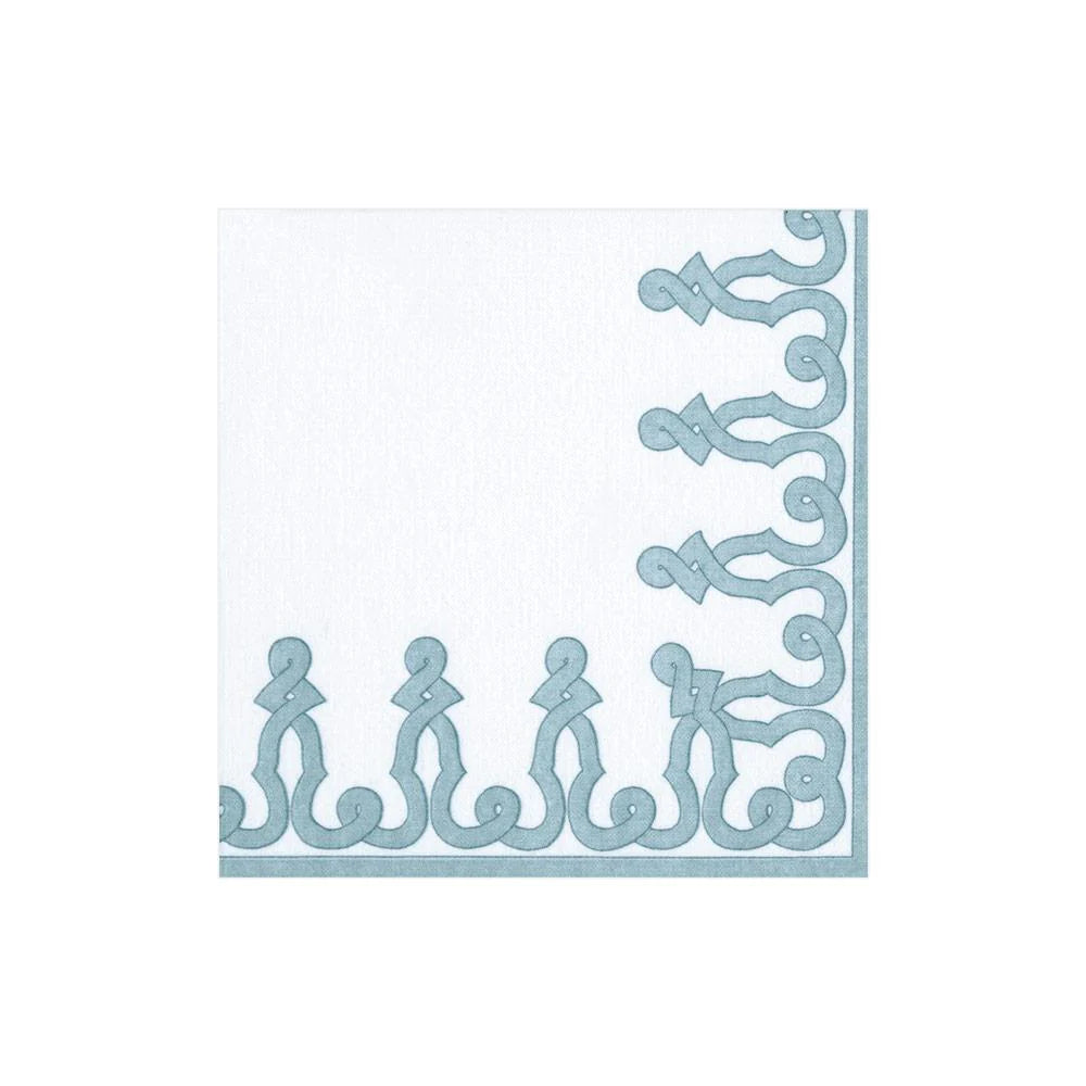 Caspari Dessin Passementerie Stone Blue Cocktail Napkins, Set of 15