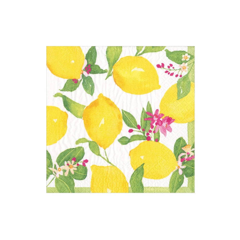 Caspari Limoncello Cocktail Napkins, Set of 20
