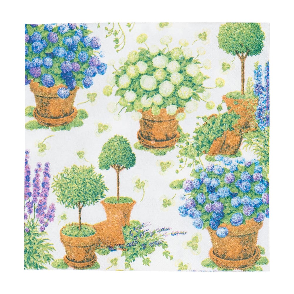 Caspari Potted Hydrangeas Cocktail Napkins, Set of 20