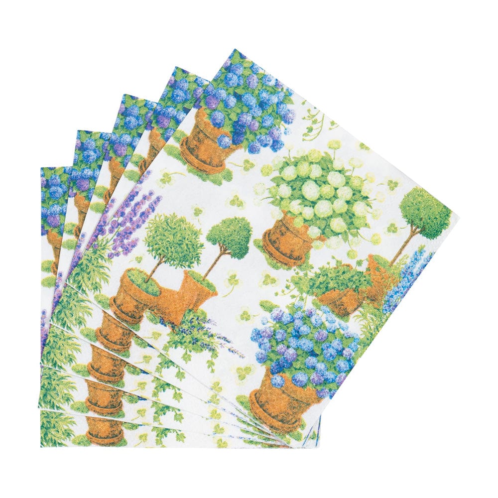 Caspari Potted Hydrangeas Cocktail Napkins, Set of 20