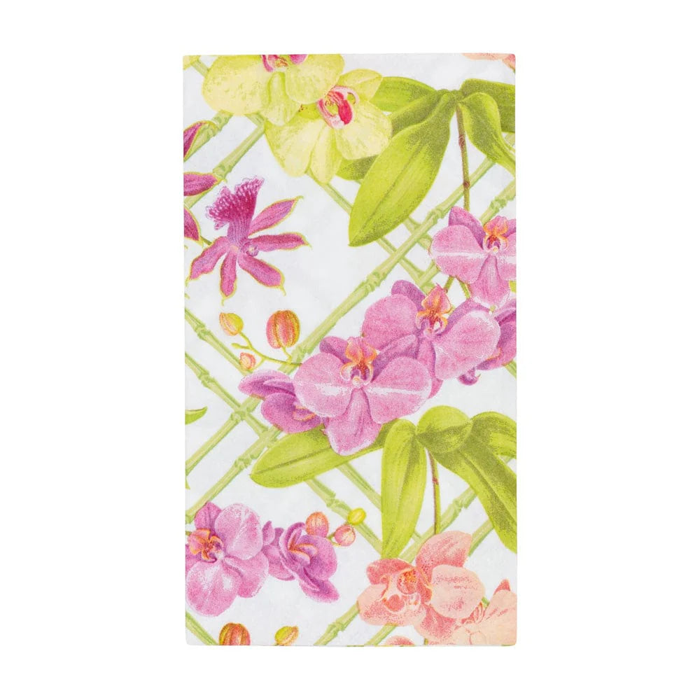 Caspari Orchid Conservatory Guest Towel Napkins, Set of 15