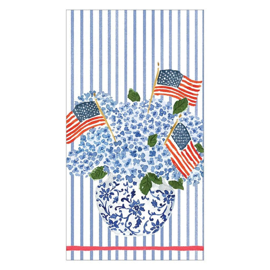 Caspari Flags and Hydrangeas Guest Towel Napkins, Set of 15